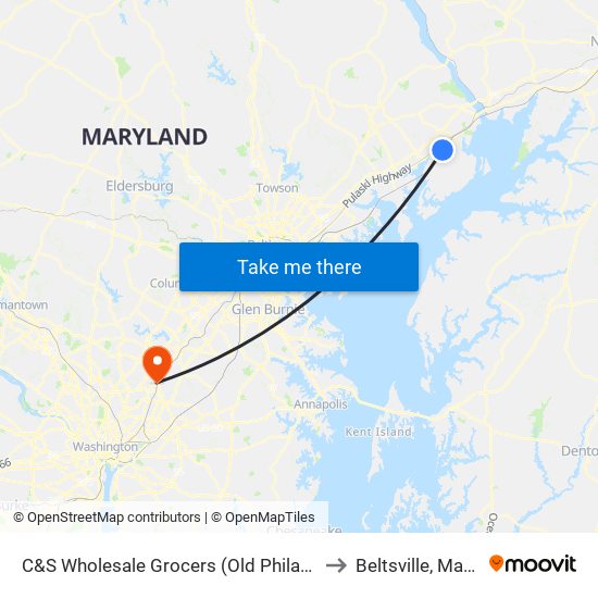 C&S Wholesale Grocers (Old Philadelphia Rd) to Beltsville, Maryland map