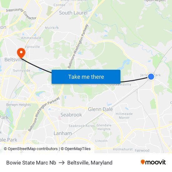 Bowie State Marc Nb to Beltsville, Maryland map