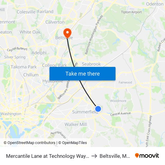 Mercantile Lane at Technology Way (Kaiser Side) to Beltsville, Maryland map