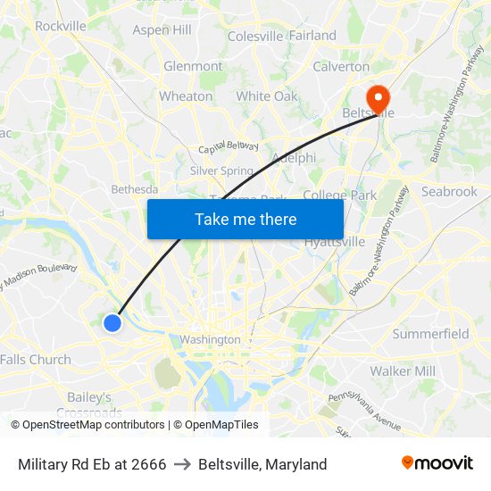 Military Rd Eb at 2666 to Beltsville, Maryland map