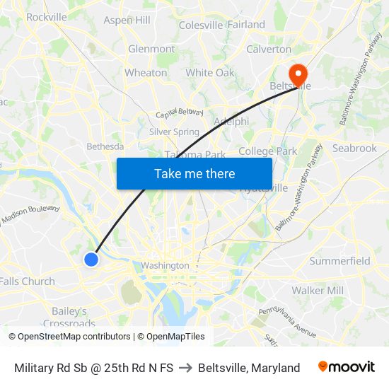 Military Rd Sb @ 25th Rd N FS to Beltsville, Maryland map