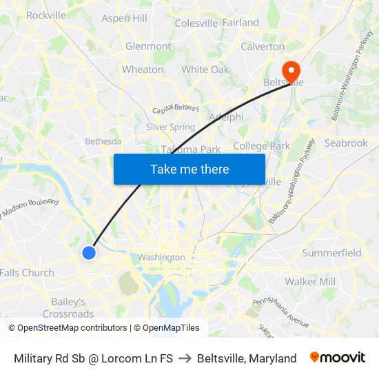 Military Rd Sb @ Lorcom Ln FS to Beltsville, Maryland map