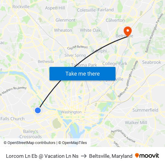 Lorcom Ln Eb @ Vacation Ln Ns to Beltsville, Maryland map