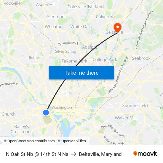 N Oak St Nb @ 14th St N Ns to Beltsville, Maryland map