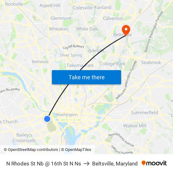 N Rhodes St Nb @ 16th St N Ns to Beltsville, Maryland map