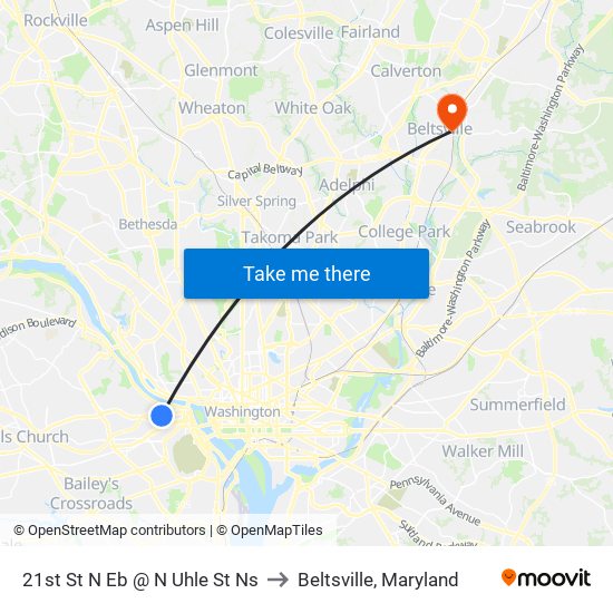 21st St N Eb @ N Uhle St Ns to Beltsville, Maryland map