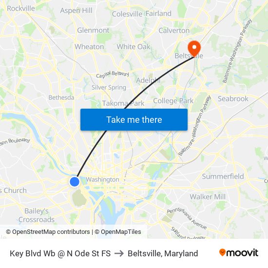 Key Blvd Wb @ N Ode St FS to Beltsville, Maryland map