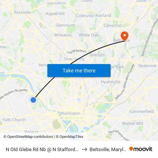 N Old Glebe Rd Nb @ N Stafford St FS to Beltsville, Maryland map