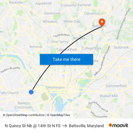 N Quincy St Nb @ 14th St N FS to Beltsville, Maryland map