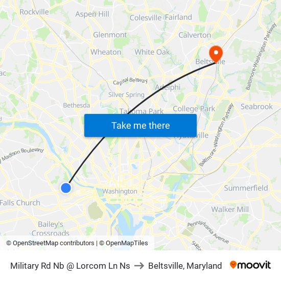 Military Rd Nb @ Lorcom Ln Ns to Beltsville, Maryland map