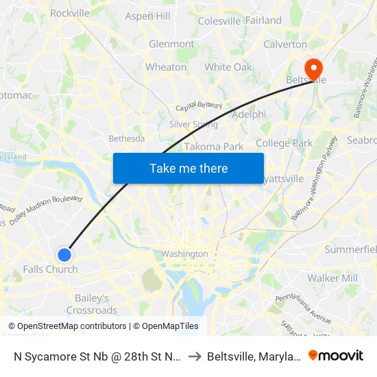 N Sycamore St Nb @ 28th St N FS to Beltsville, Maryland map