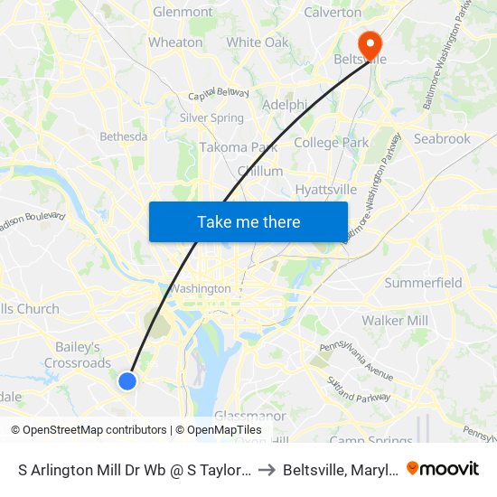 S Arlington Mill Dr Wb @ S Taylor St FS to Beltsville, Maryland map