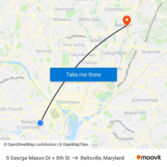 S George Mason Dr + 8th St to Beltsville, Maryland map