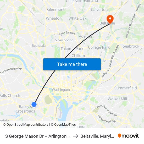 S George Mason Dr + Arlington Blvd to Beltsville, Maryland map