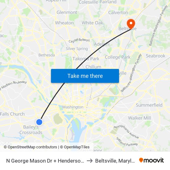 N George Mason Dr + Henderson Rd to Beltsville, Maryland map