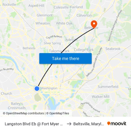 Langston Blvd Eb @ Fort Myer Dr Ns to Beltsville, Maryland map