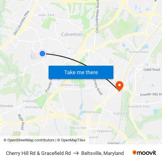 Cherry Hill Rd & Gracefield Rd to Beltsville, Maryland map