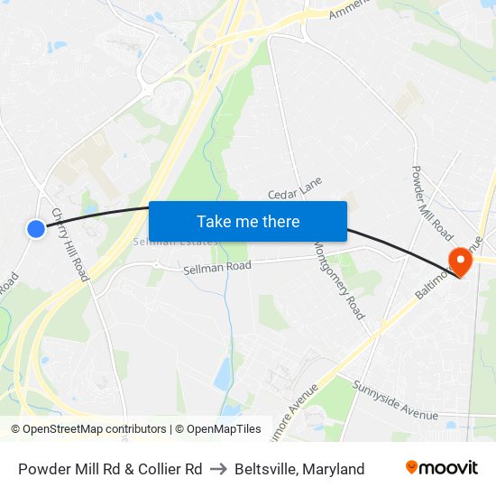 Powder Mill Rd & Collier Rd to Beltsville, Maryland map