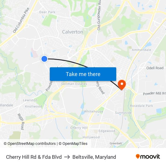 Cherry Hill Rd & Fda Blvd to Beltsville, Maryland map