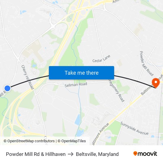 Powder Mill Rd & Hillhaven to Beltsville, Maryland map