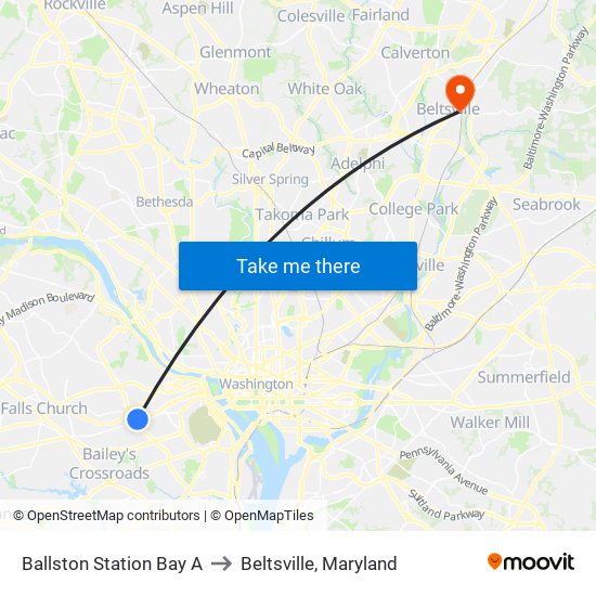 Ballston Station Bay A to Beltsville, Maryland map