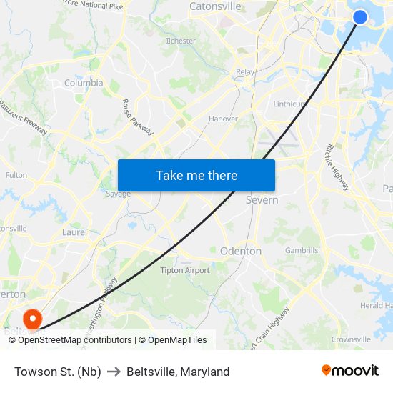 Towson St. (Nb) to Beltsville, Maryland map