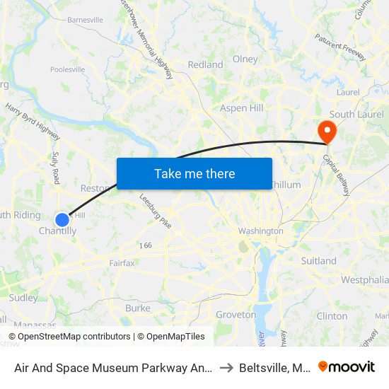 Air And Space Museum Parkway And Endeavor Drive to Beltsville, Maryland map