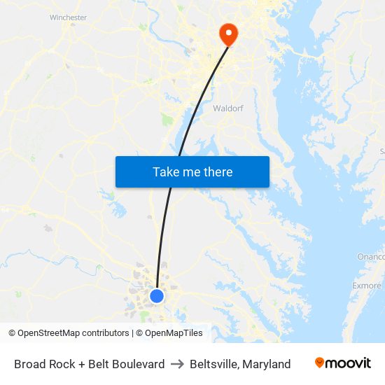 Broad Rock + Belt Boulevard to Beltsville, Maryland map