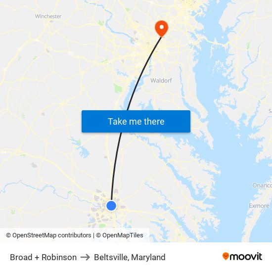 Broad + Robinson to Beltsville, Maryland map