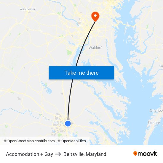 Accomodation + Gay to Beltsville, Maryland map