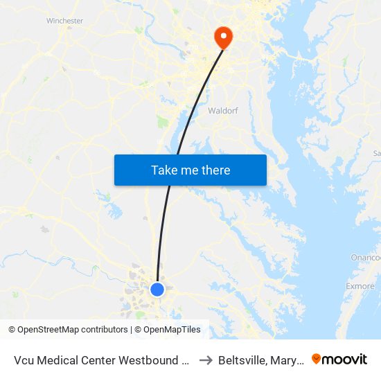 Vcu Medical Center Westbound Station to Beltsville, Maryland map