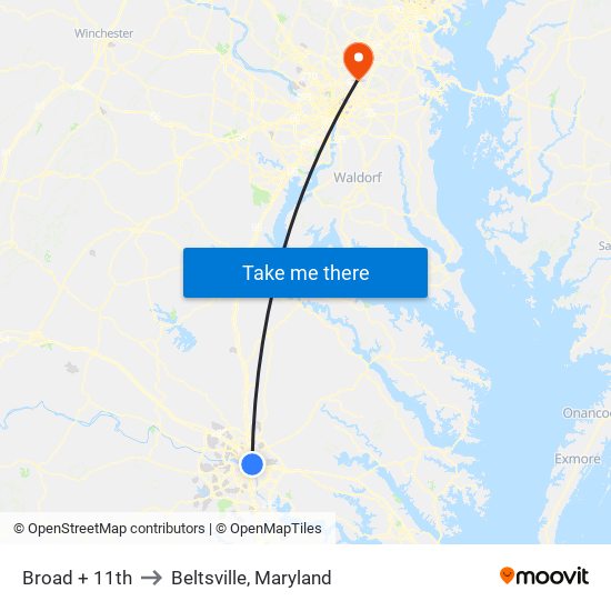 Broad + 11th to Beltsville, Maryland map