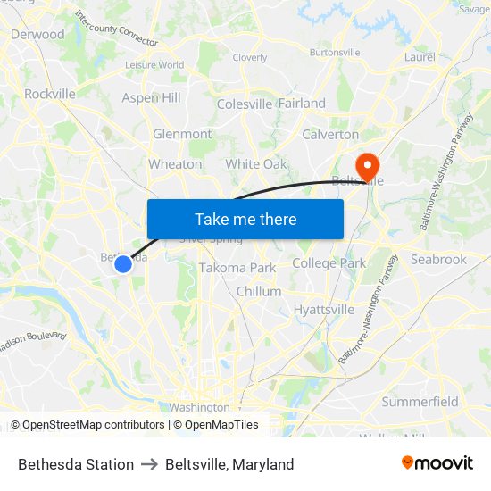 Bethesda Station to Beltsville, Maryland map