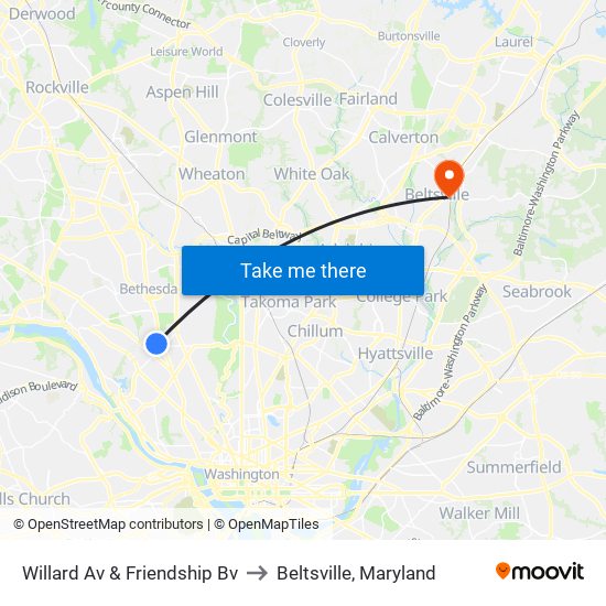 Willard Av & Friendship Bv to Beltsville, Maryland map