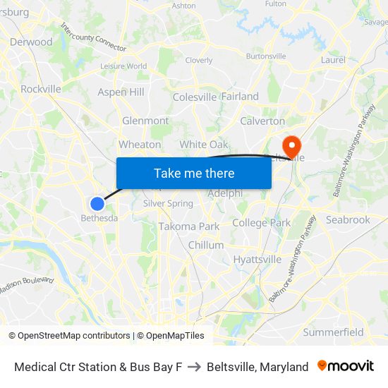 Medical Ctr Station & Bus Bay F to Beltsville, Maryland map