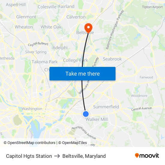 Capitol Hgts Station to Beltsville, Maryland map