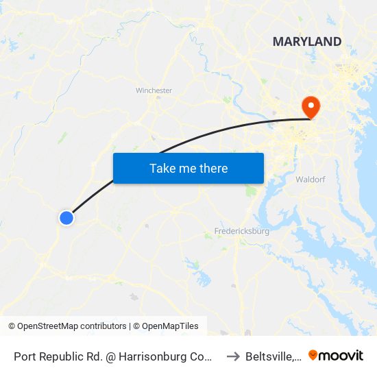 Port Republic Rd. @ Harrisonburg Community Health Center (Shelter) to Beltsville, Maryland map