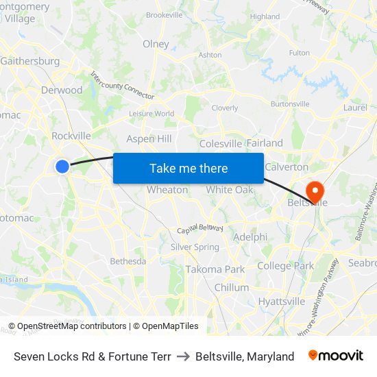 Seven Locks Rd & Fortune Terr to Beltsville, Maryland map