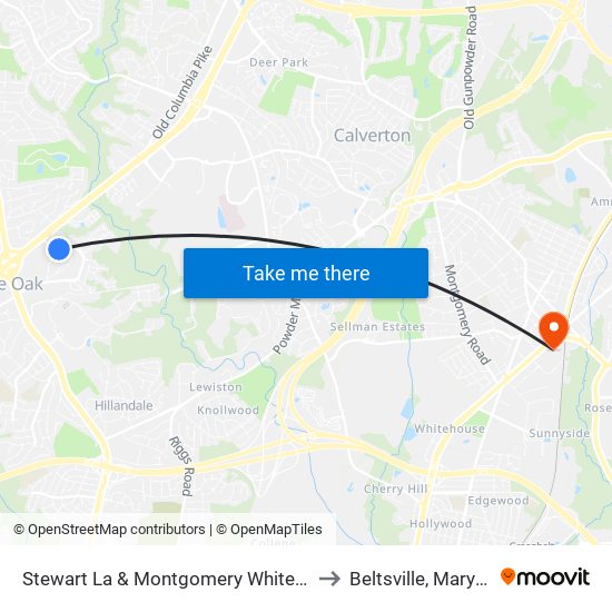 Stewart La & Montgomery White Oak A to Beltsville, Maryland map