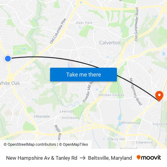 New Hampshire Av & Tanley Rd to Beltsville, Maryland map