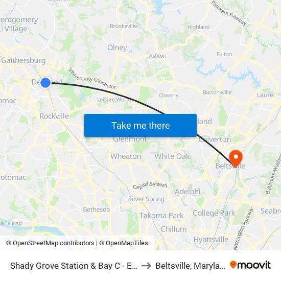 Shady Grove Station & Bay C - East to Beltsville, Maryland map