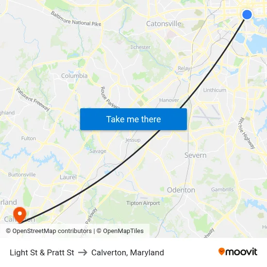 Light St & Pratt St to Calverton, Maryland map