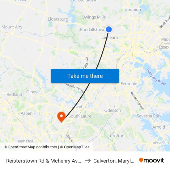 Reisterstown Rd & Mchenry Ave Sb to Calverton, Maryland map