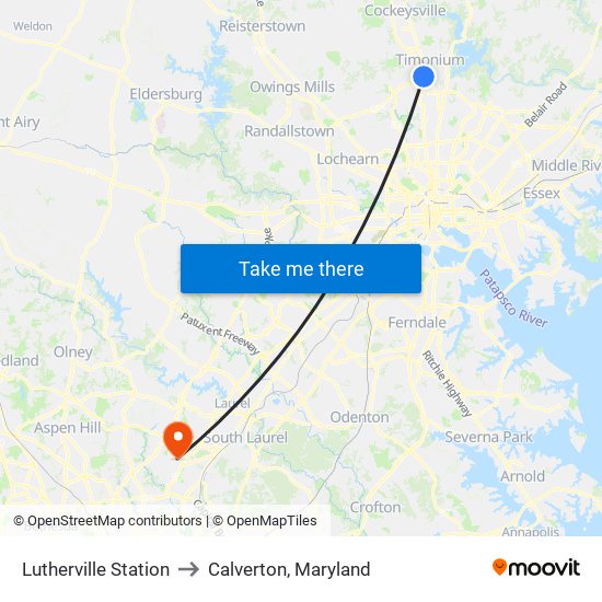 Lutherville Station to Calverton, Maryland map