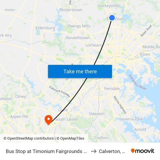 Bus Stop at Timonium Fairgrounds Light Rail Station Sb to Calverton, Maryland map