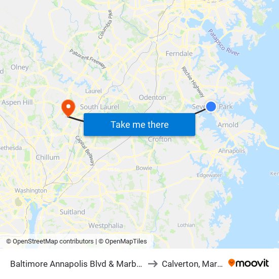 Baltimore Annapolis Blvd & Marbury Rd Sb to Calverton, Maryland map