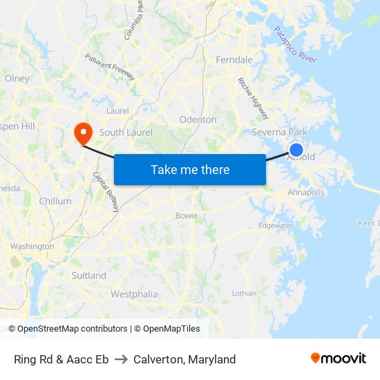 Ring Rd & Aacc Eb to Calverton, Maryland map
