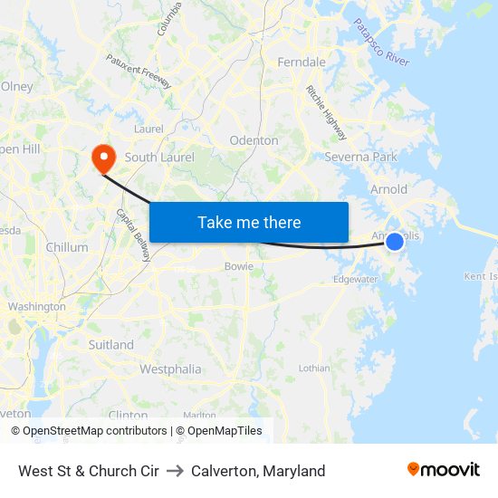 West St & Church Cir to Calverton, Maryland map