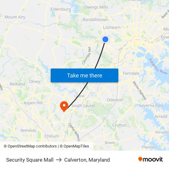 Security Square Mall to Calverton, Maryland map