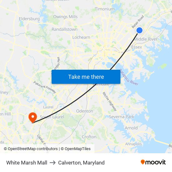 White Marsh Mall to Calverton, Maryland map